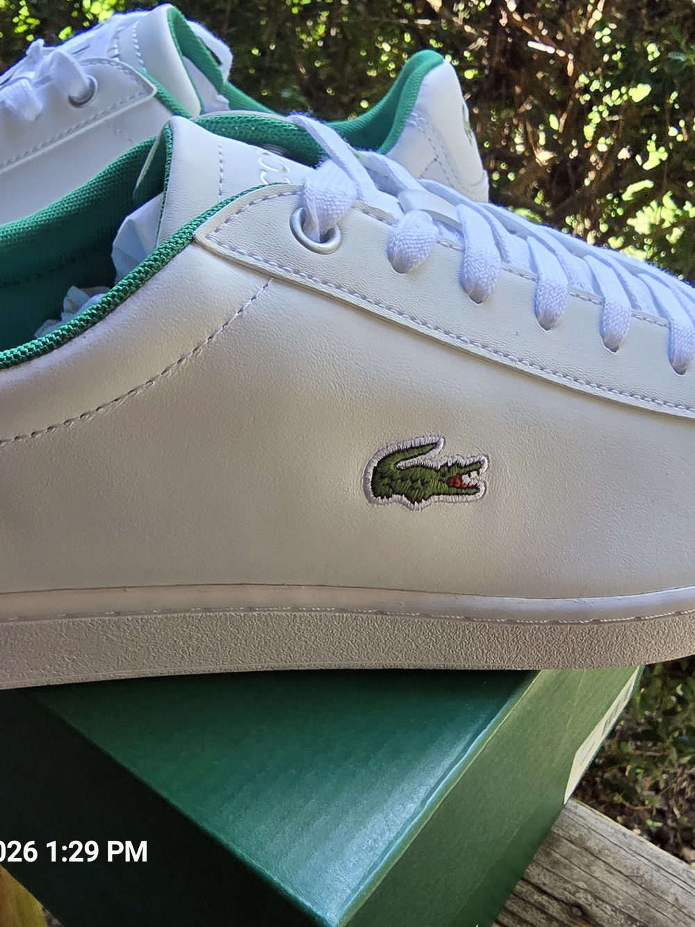 Lacoste Men's Hydez White & Green Leather Sneakers. With The Silver Alligator.